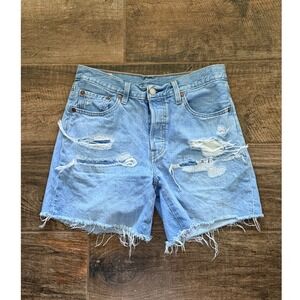 Levis 501 Y2K Women's Original Distressed Patch Cut Off Denim Shorts, Light, 27